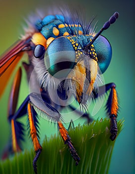 An Close up illustration of a Robber fly, Humanly enhanced AI Generated image