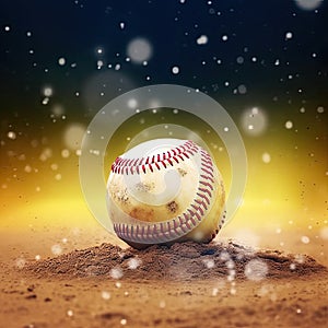 Close up illustration of Softball in a ground field on a rainy day.