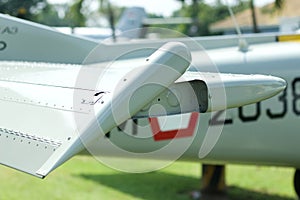 Close up image of an airfoil of an old aircraft photo