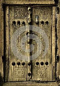Close-up image of ancient doors