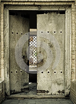 Close-up image of ancient doors