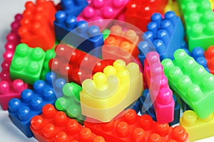 Close up image, background colorful building blocks, bricks playing kids