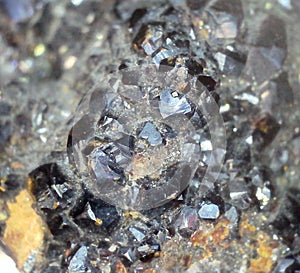 Close up image of black sphalerite crystals