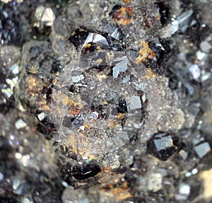 Close up image of black sphalerite crystals