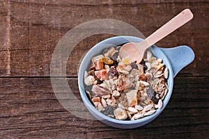Close up image of bowl of healthy gluten free muesli