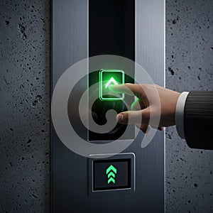 Businessman pressing elevator button