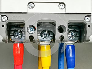 Close up image cable connection moulded case circuit breaker.