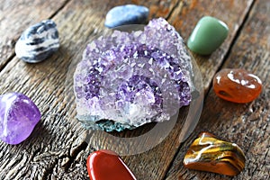 Chakra Crystals and Amethyst Geode photo