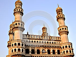 Close up image of Charminar with a clear blue sky background in Hyderabad