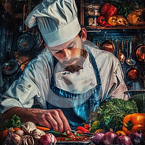 A close-up image of a chef skillfully improvising with limited ingredients