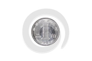 A chinese one jiao coin isolated on a white background