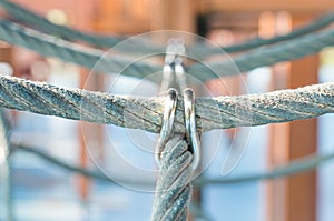 Close up image of climbing net for children at the playground.it tied together securely