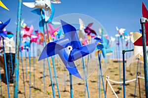 Close up image of colorful paper windmills at Paju, DMZ Imjingak, South Korea