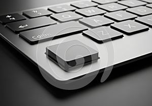 Perspective is angled, adding depth and focus on the keyboard s