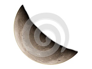 A close-up image of a crescent moon