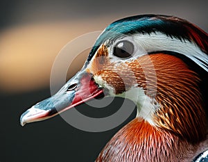 A close-up image of a duck featuring a remarkably long beak photo