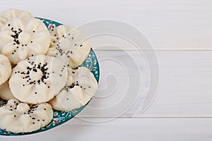 Close up image of Flower Shaped Persian Sweet Rice Cookies Naan