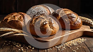 Freshly Baked Bread on a Wooden Cutting Board