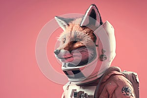 Close up image of a fox in a spacesuit with copy space photo