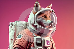 Close up image of a fox in a spacesuit with copy space photo