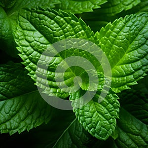 Close Up Image Of Fresh Mint Leaf In Organic Contours