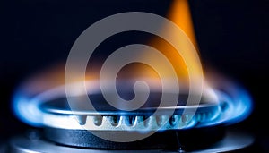 Gas burner flame igniting, symbolizing energy, combustion, and heating