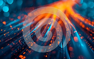 Close up image of Glowing data cables transferring information