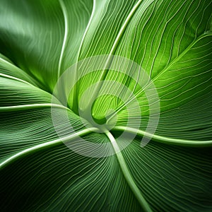 Close Up Image Of A Green Leaf: Organic Contours And Enigmatic Tropics