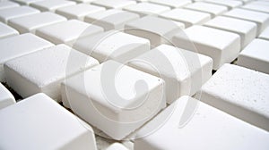 A close-up image of a grid of white, square-shaped objects.