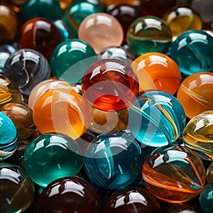 close up image group of glass marbles, generative ai