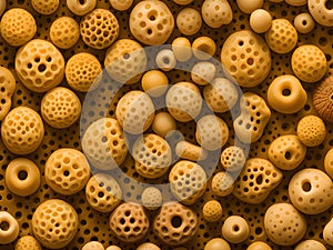 a close up image of a group of many hole on plastic ball use for Trypophobia