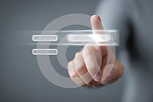 Hand Interacting with Digital Interface Touch Screen Data Selection