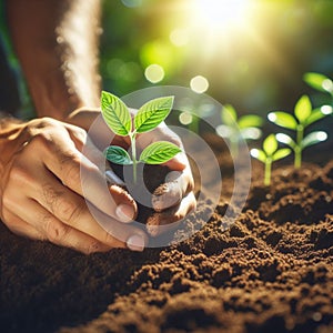 Nurturing nature: hand planting saplings for earth day revitalization photo