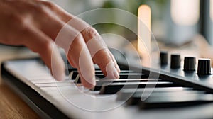 Melody Composition Close-Up of Hand Playing Piano Keyboard in