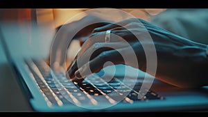 Close-up of Hands Typing on Laptop.AI generated image