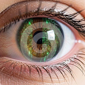 Human eye reflecting binary code