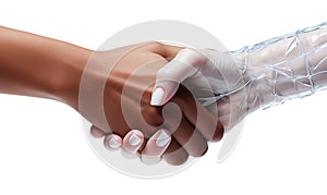 Close-up image of human hands holding each other isolated on transparent background.