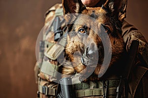Close-up image of a K-9 unit officer in uniform with loyal police dog
