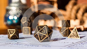 Close-up image of a metallic d20