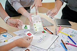 Close-up image of a mobile application developer team is in the meeting