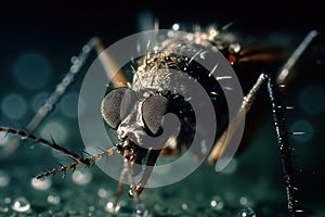 Close-up image of a mosquito feeding on a leaf in its natural habitat