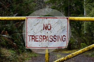 Old and Weathered No Trespassing Sign Close Up