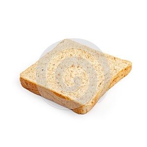 Close-up image of one slice of white bread against the white background