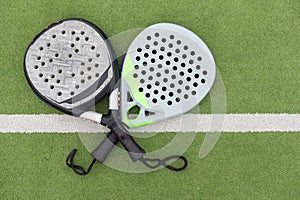 Close up image of paddle tennis rackets. High quality photo