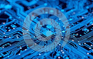 Close up image of a printed circuit board, microchip