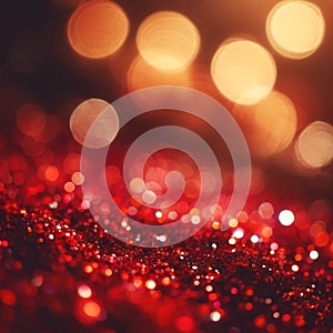Close up image of red glitter background with lights in vintage style.