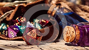 Close-up image of a red 20 sided die