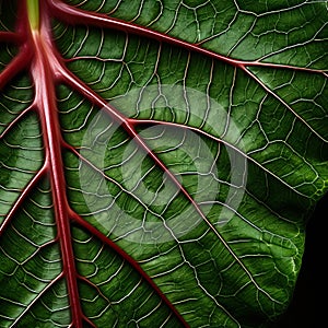 Close Up Image Of A Red Veined Leaf In The Style Of Ingrid Baars