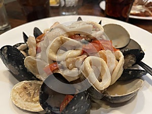 Close up image of seafood scampi pasta