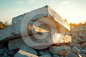 Close-Up of Collapsed Foundation at Construction Site